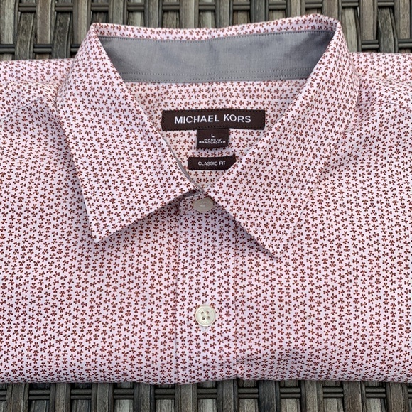 Michael KORS Short Sleeve Classic Fit Button Down Shirt - Deep Henna - Picture 10 of 15